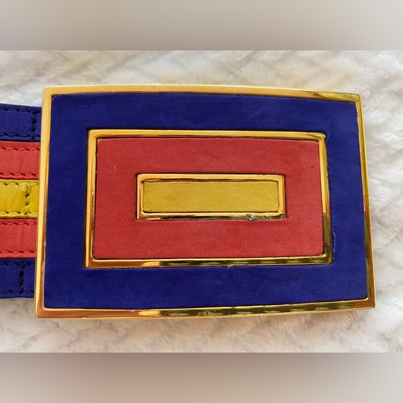 ESCADA - Vintage - Adjustable (XS to L) Red Blue Yellow Striped Belt - Picture 10 of 14